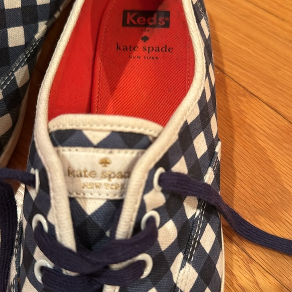 Kate Spade KEDS blue white gingham check checked tennis shoes sneakers 11 coral - Picture 14 of 17
